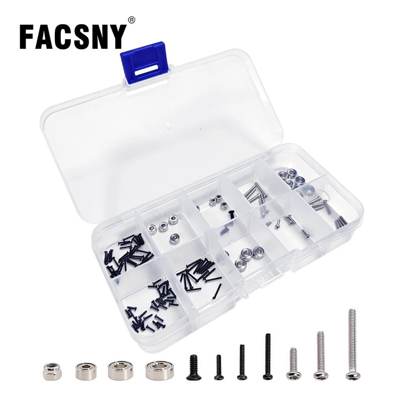 FACSNY 120pcs Stainless Screw Nut & Bearing Set with Box for 1/30 SCX30