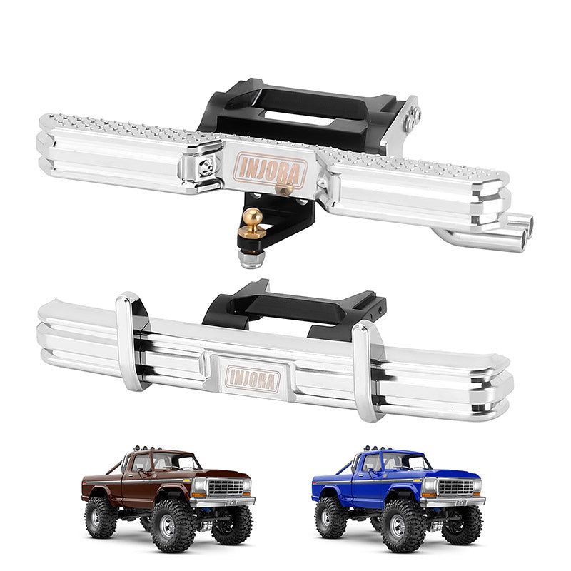 INJORA CNC Aluminum Front Rear Bumper with Dual Exhaust for 1/18 TRX4M High Trail F150