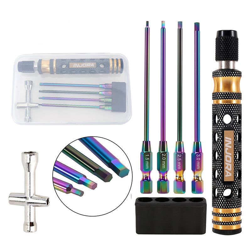 INJORA Quick-Change Hex Driver Set with 4-Way Socket Wrench