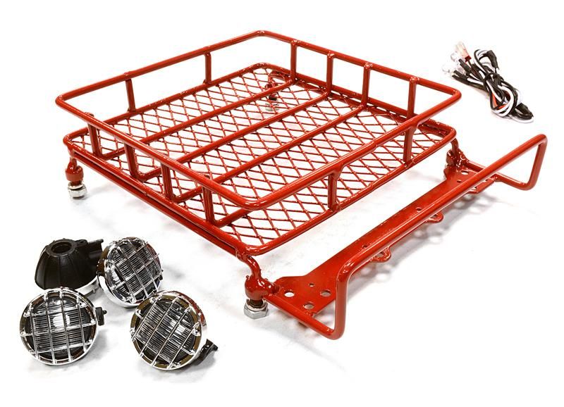 V3 Realistic 1/10 Scale Metal Luggage Tray 144x116mm with 4 LED Spot Light Set | SCX-10