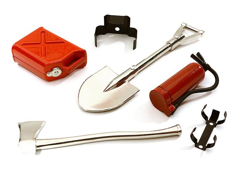 Realistic 1/10 Scale Fire Extinguisher, Axe, Jerry Can & Shovel Set for Off-Road