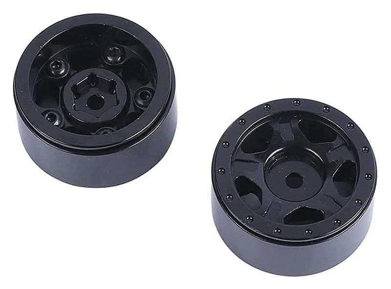 Black Billet Machined Alloy Wheels (2) for Axial 1/24 SCX24 Rock Crawler