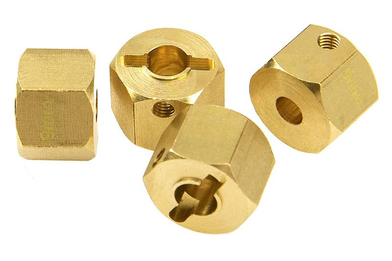 12mm Hex Wheel (4) Hub Brass 9mm Thick for Axial SCX-10, Wraith & CC01 Crawler | SCX10 II | Wraith 1.9 | SCX10 III