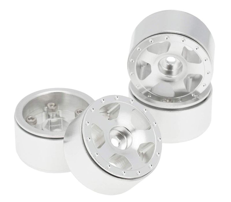 Silver Billet Machined Alloy Wheels for Axial 1/24 SCX24 Rock Crawler (Set of 4)
