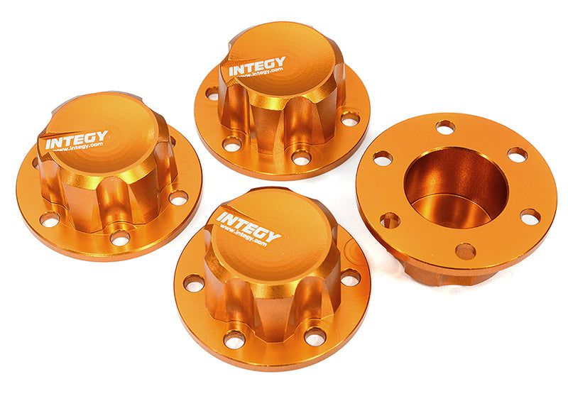 Billet Machined Alloy Wheel Hub Caps for Axial SCX6 Crawler - Orange 45001