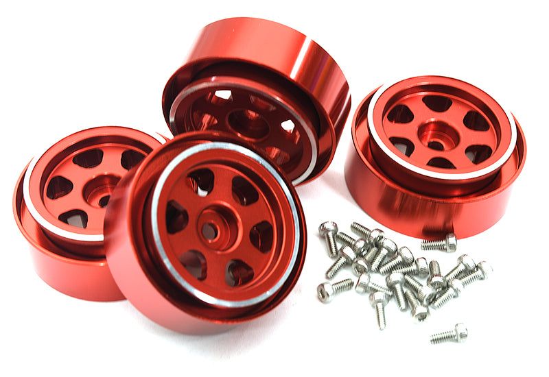 Red Alloy Machined Beadlock Wheels (4) for Traxxas 1/18 TRX-4M RC Crawler 9869