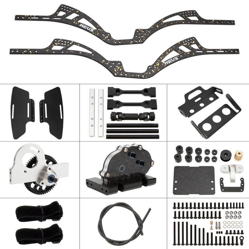 MEUS Racing Gold Rush V2 Carbon LCG Chassis Kit (Chassis-Only, incl. Transmission) — SCX10