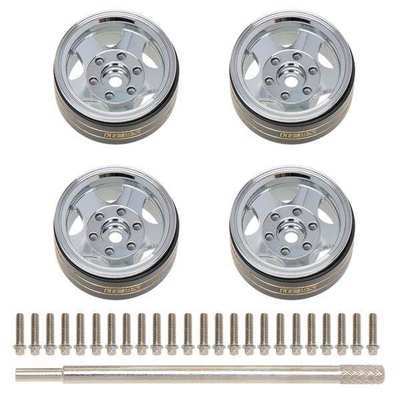 MEUS Racing 1.0 inch Beadlock Wheels, aluminum chrome with brass inner ring, -3.25mm offset, for SCX24/TRX4M, 4pcs