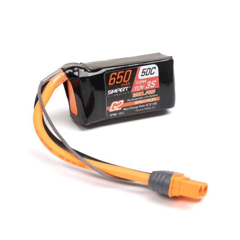 Spektrum 11.1V 650mAh 3S 50C Smart G2 Trail Pro LiPo Battery, IC2 (SPMX-1051)
