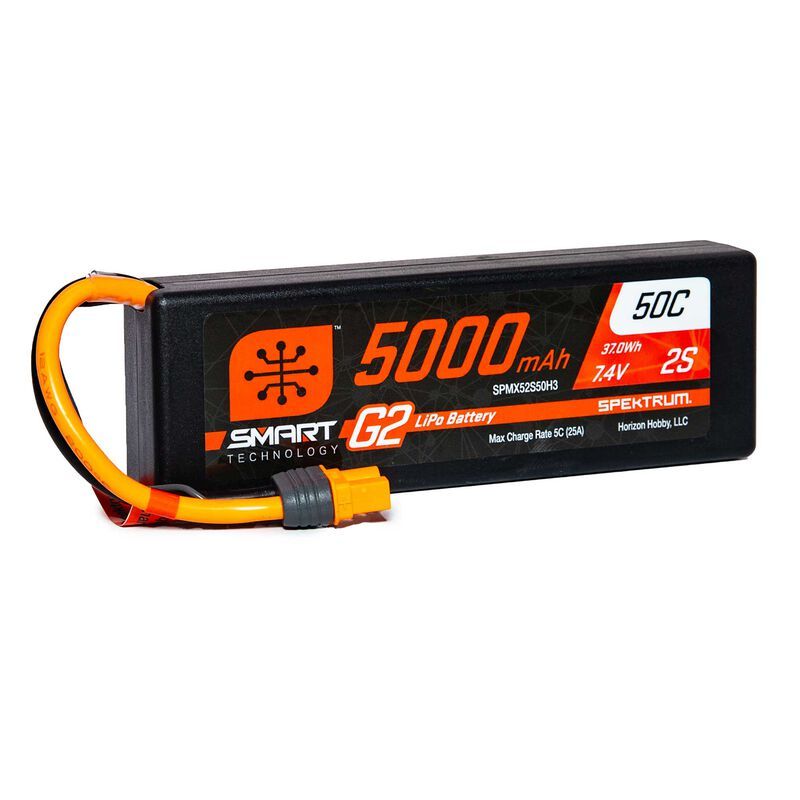 Spektrum 7.4V 5000mAh 2S 50C Smart LiPo G2 Hard Case with IC3, part SPMX52S50H3