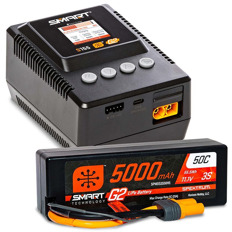 Spektrum Smart Powerstage 3S Bundle: 5000mAh 3S G2 IC5 + S155 Charger