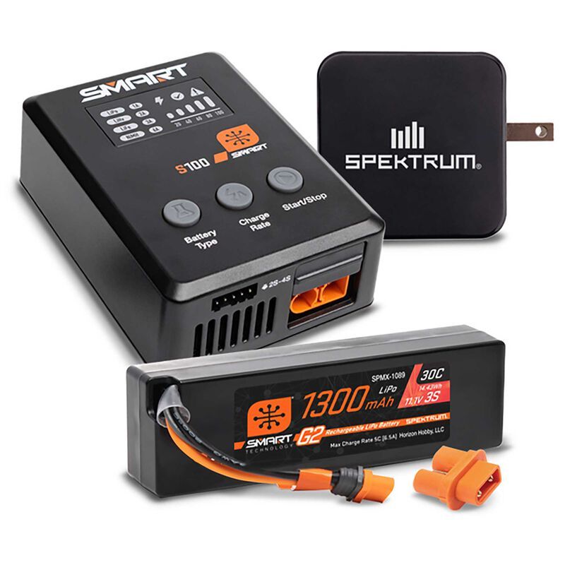 Spektrum Smart Powerstage Bundle: 1300mAh 3S IC2 + S100 Charger + 65W PSU