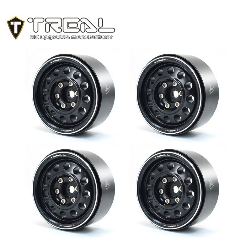 Treal Hobby Type I 1.9" Vintage 12-Hole Beadlock Wheels — Black (Set of 4)